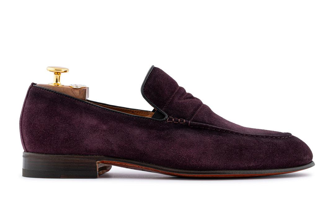 Mocassino in suede con passante imbottito