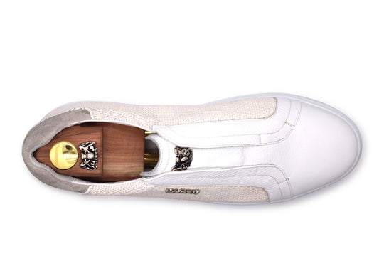 Sneakers Slipon in Leinwand und Leder