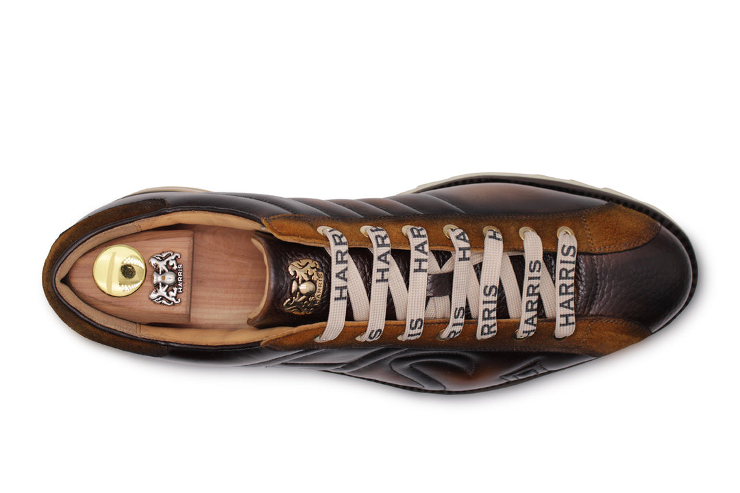 Hand-painted brown leather sneakers