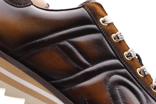 Hand-painted brown leather sneakers