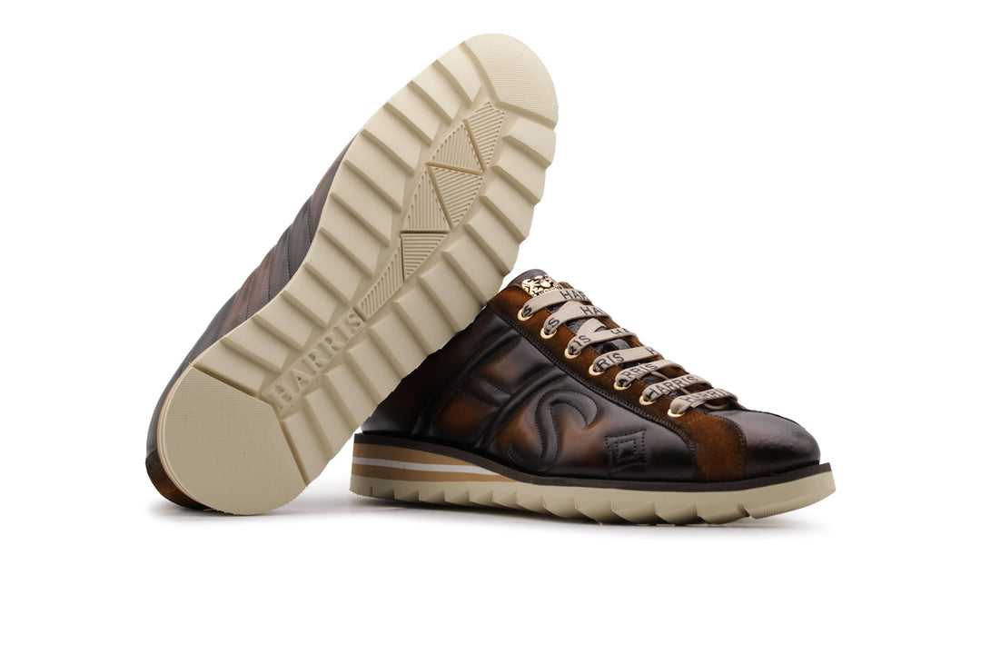 Hand-painted brown leather sneakers