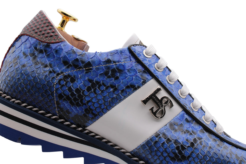 Sneakers in pelle di pitone blu e suola running