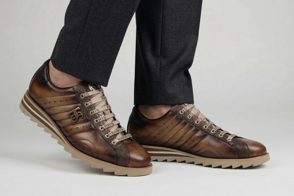 Baskets confort en cuir peint à la main