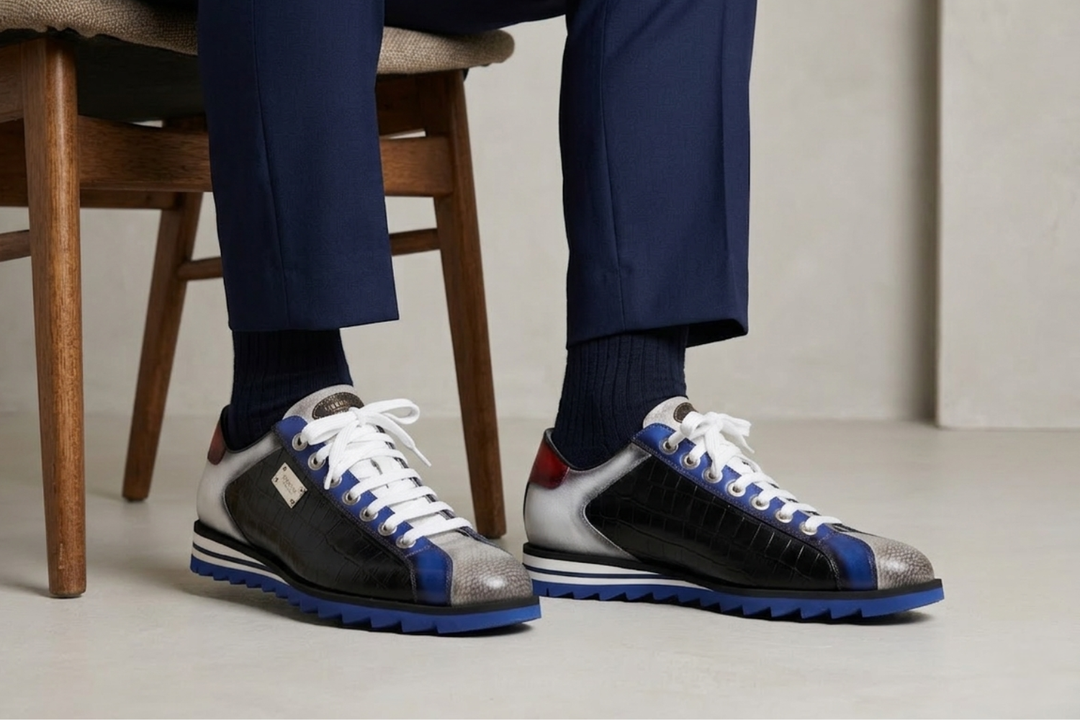 Sneakers mit Krokodileffekt und schattierten Details