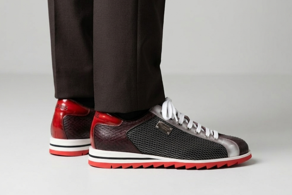 Baskets en cuir imprimé et python