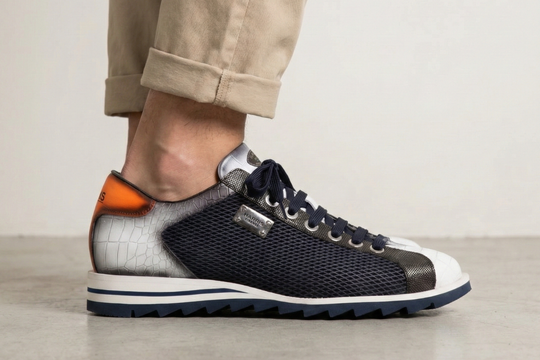 Crocodile print sneakers with perforated effect