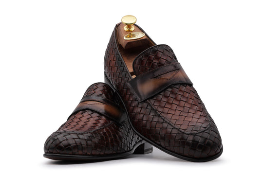 Woven leather loafer