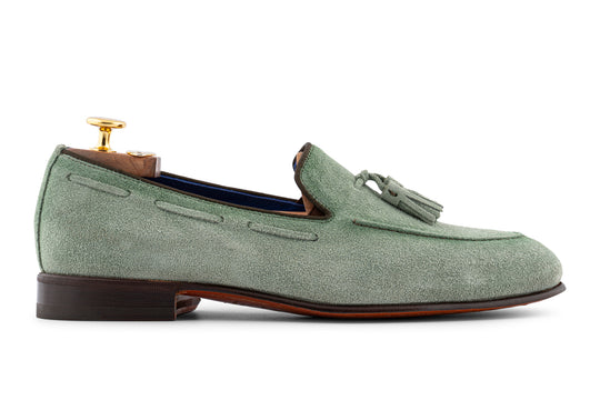 Mocassino in suede con pon pon Salvia