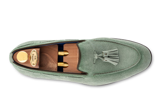 Mocassino in suede con pon pon Salvia