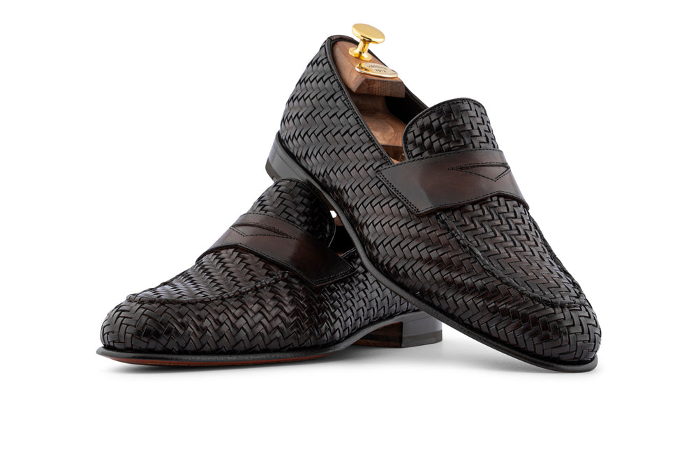 Mocassino in pelle intrecciata dipinto a mano