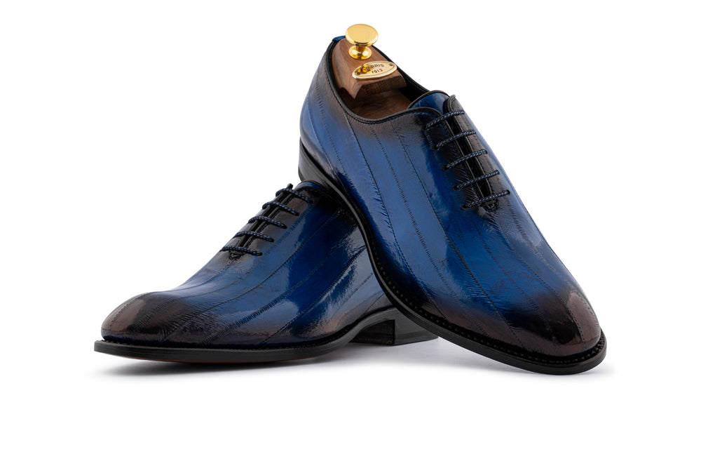 Electric blue eel lace-up