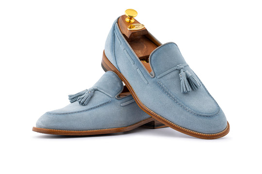 Mocassino in suede con pon pon