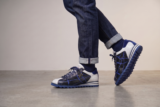 Sneakers in pitone ed effetto coccodrillo