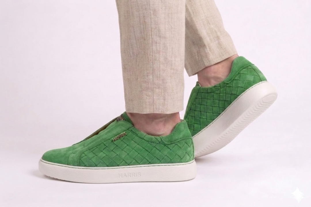Sneakers slipon in pelle intrecciata