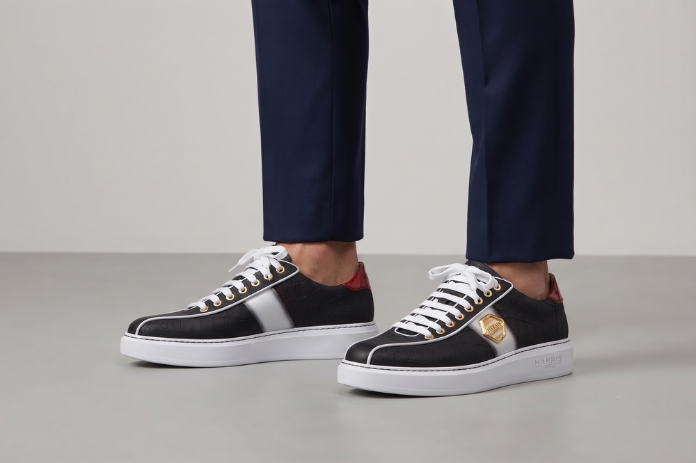Zapatillas deportivas de piel engomada efecto cocodrilo.