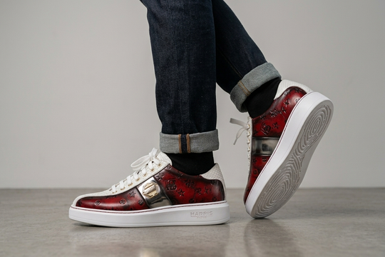 Sneakers in spazzolato monogram e pitone Rossa
