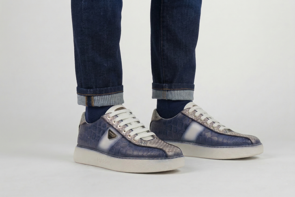 Baskets effet crocodile et véritable python