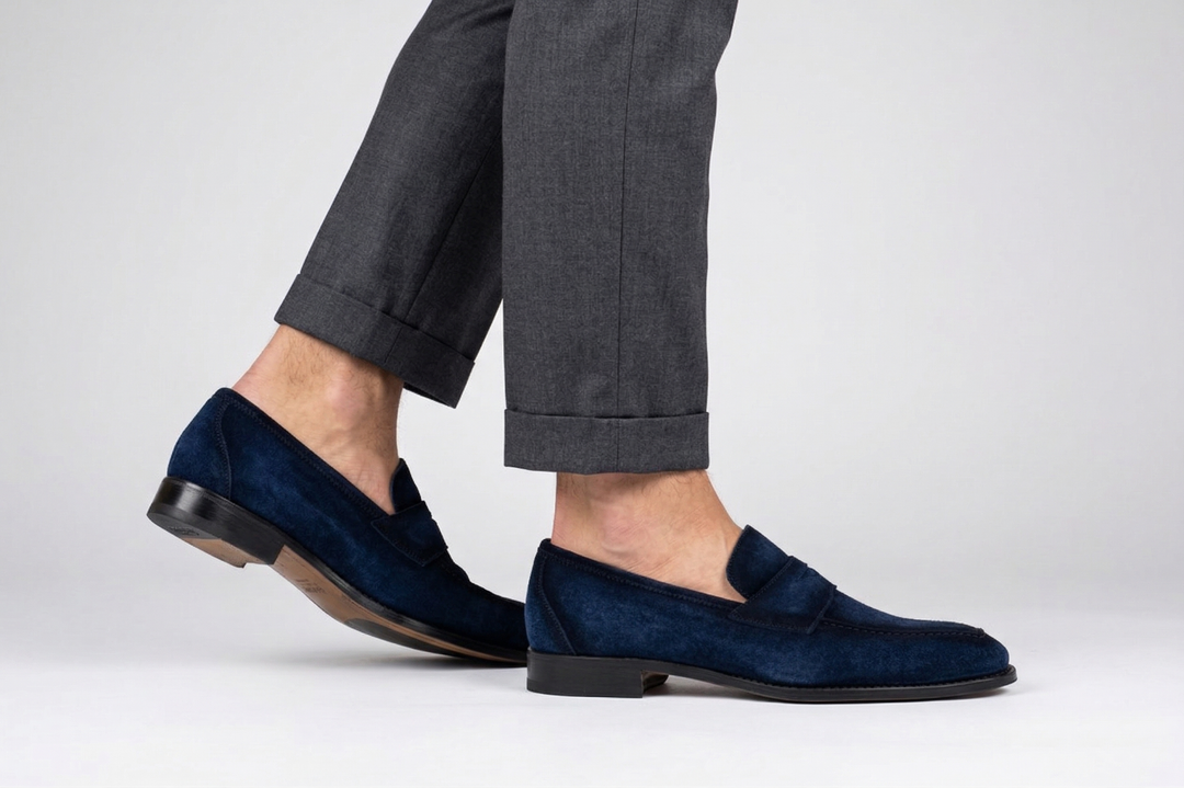 Mocassino in suede anticato a mano