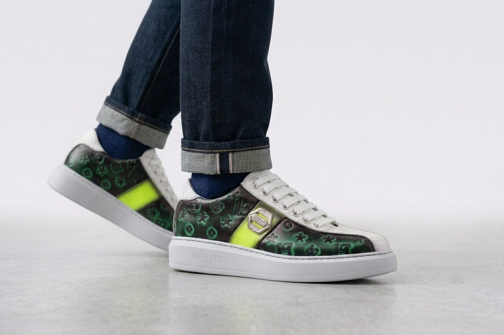Zapatillas verdes con monograma cepillado y pitón