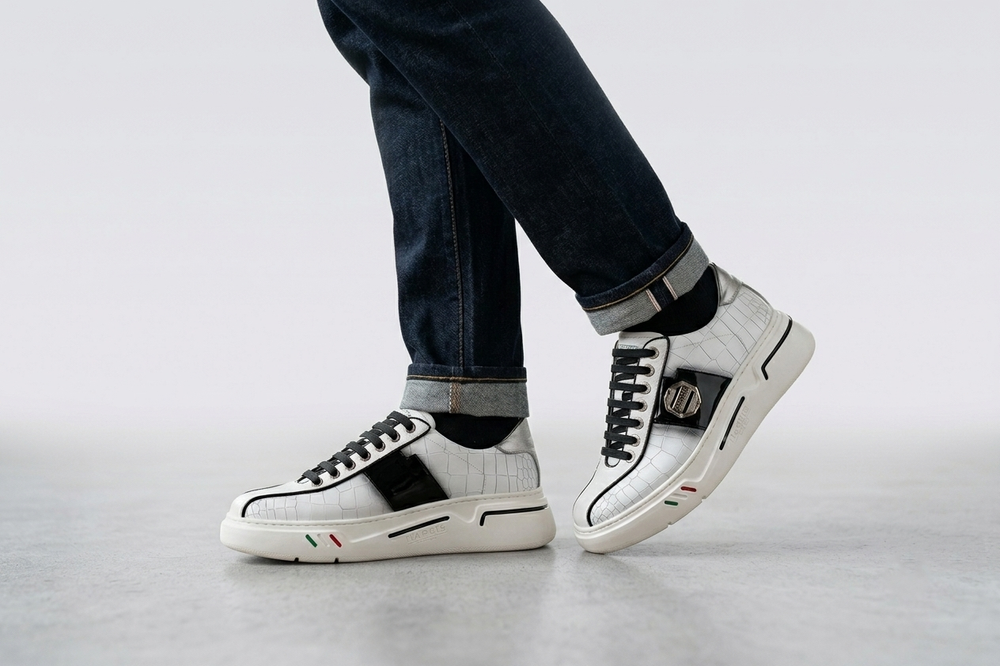 Deportivas de piel efecto cocodrilo