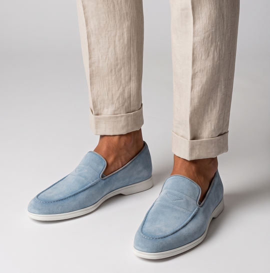 Suede moccasin and rubber sole