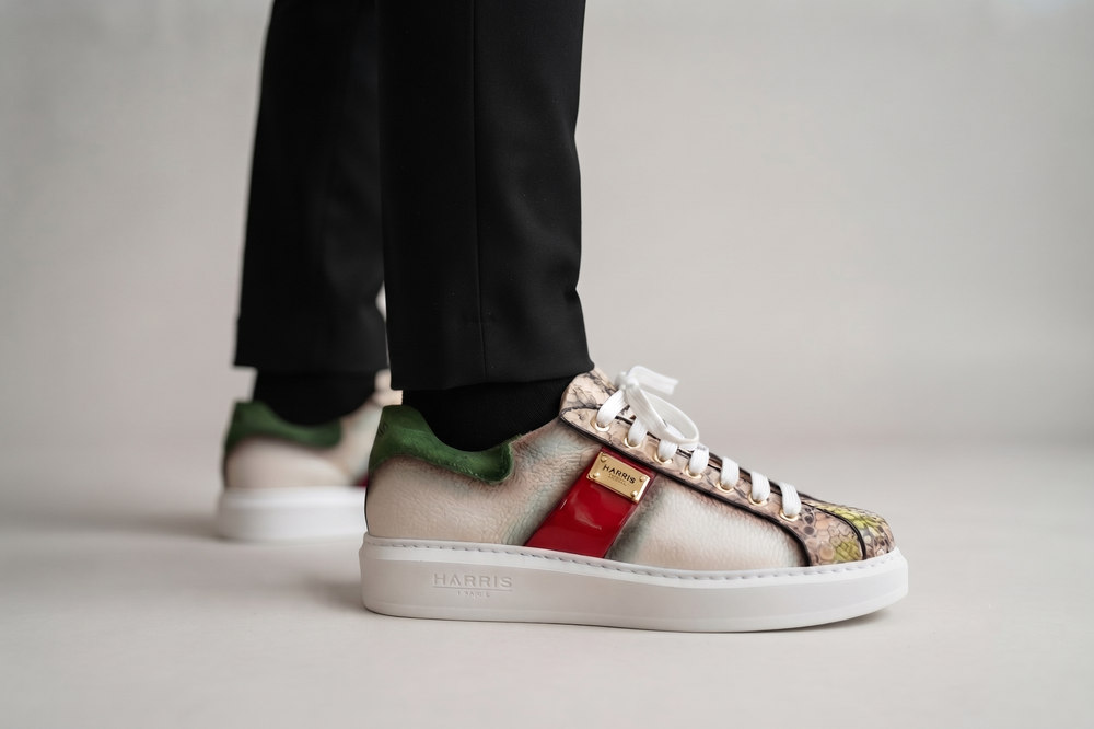 Deportivas multicolores de piel suave y pitón