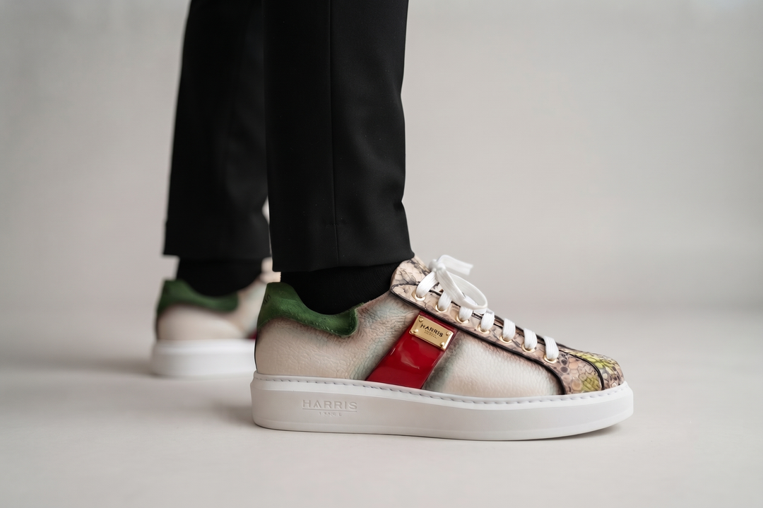 Sneakers in pelle morbida e pitone Multicolor