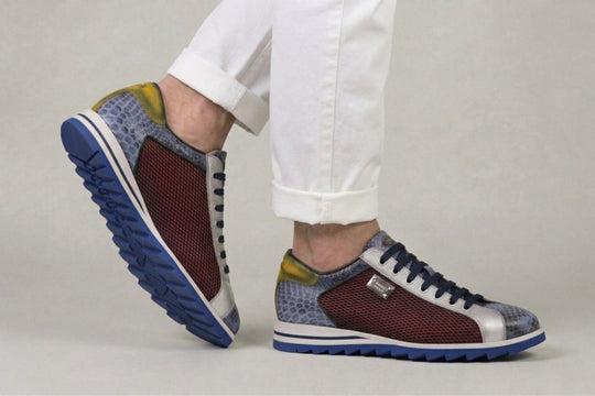 Printed leather and python sneakers