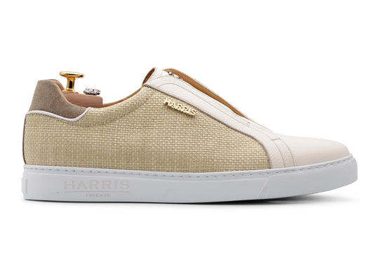 Sneakers slipon in pelle e rafia
