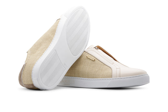 Sneakers slipon in pelle e rafia