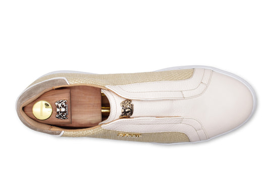 Sneakers slipon in pelle e rafia
