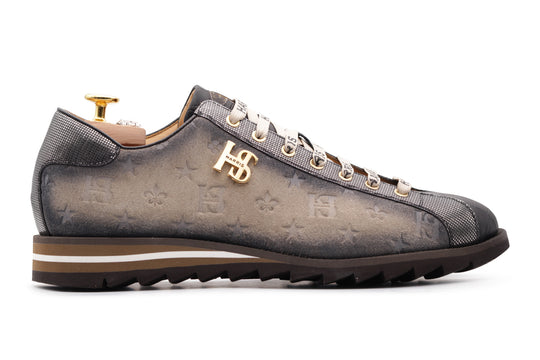 Sneakers in suede e pelle stampata
