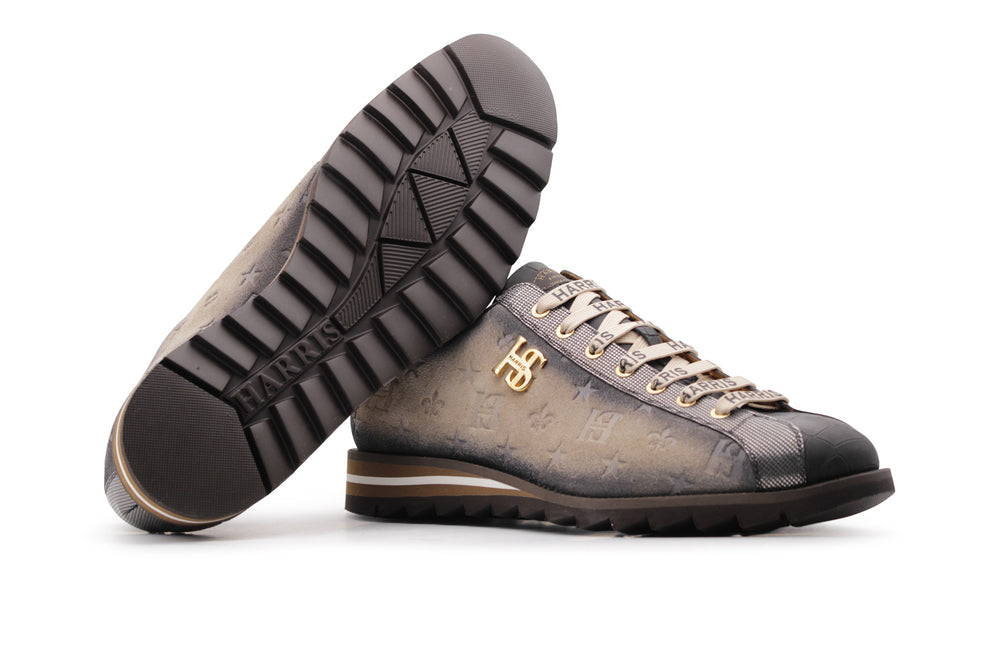 Sneakers in suede e pelle stampata
