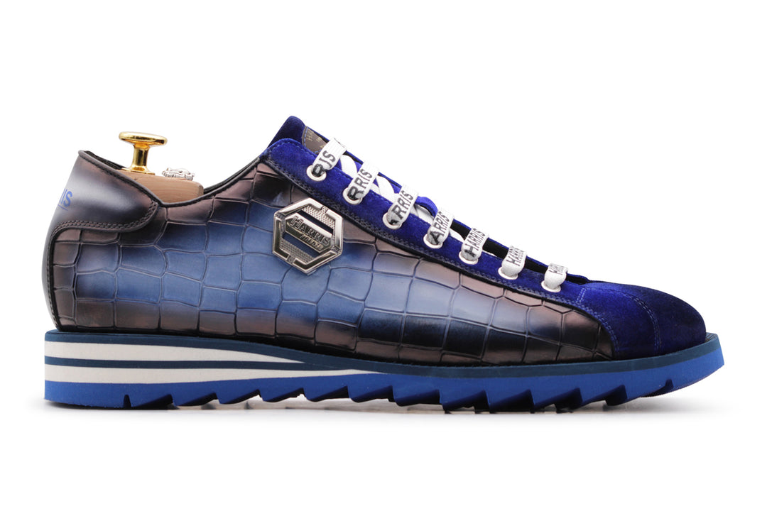 Sneakers in pelle effetto coccodrillo e suede