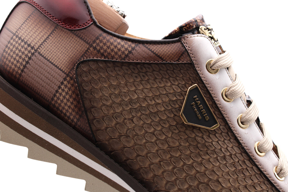 Sneaker in pitone effetto nabuk e pelle