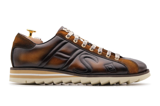 Sneakers in pelle dipinte a mano marrone