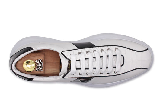 Sneakers in pelle con effetto coccodrillo