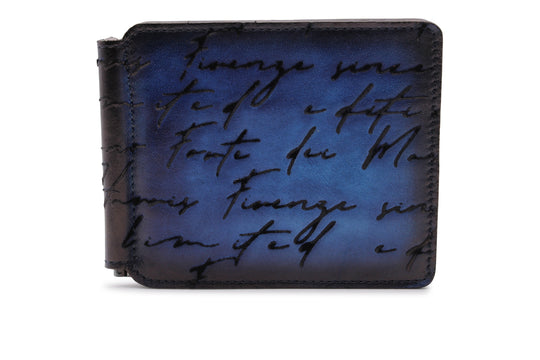 Geldhalter aus handbemaltem Leder mit Schriftstelleraufdruck