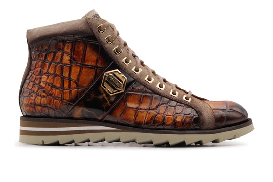 Crocodile effect leather ankle boot