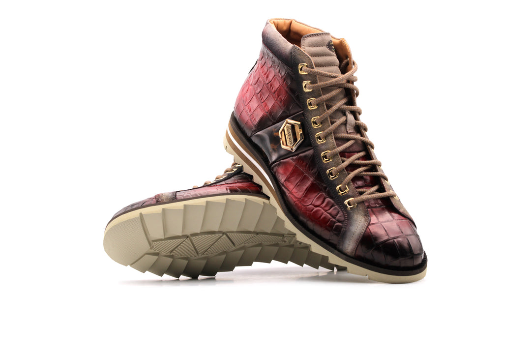 Bottine en cuir effet crocodile