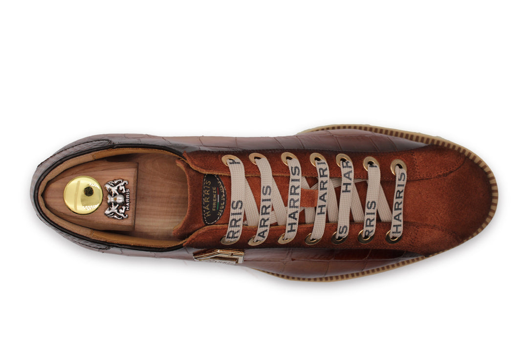 Sneakers con effetto coccodrillo e suede