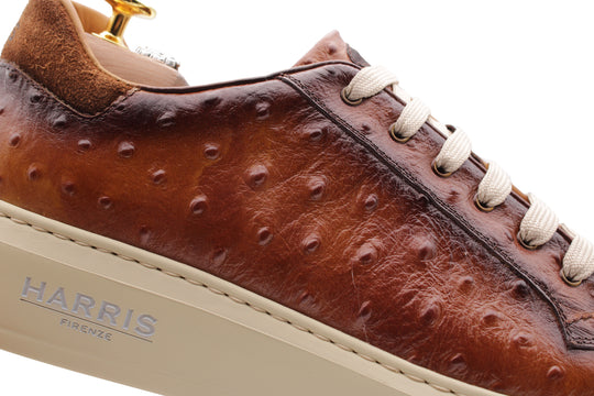 Sneakers aus bedrucktem Leder mit Straußeneffekt