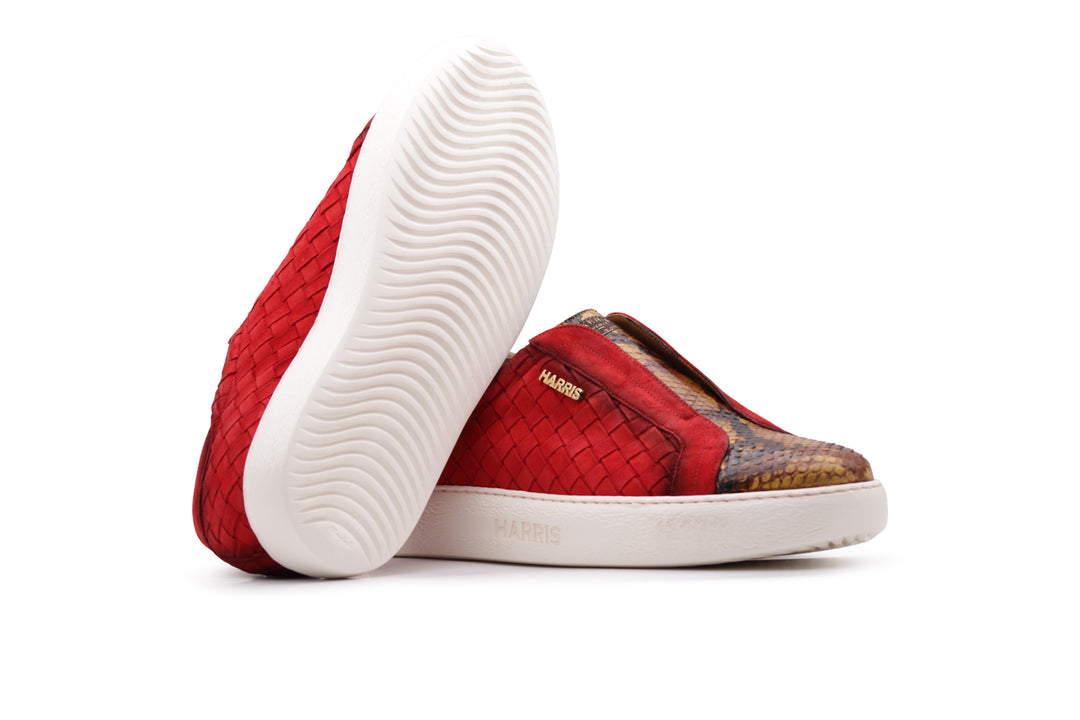 Sneaker slipon in pelle intrecciata e pitone