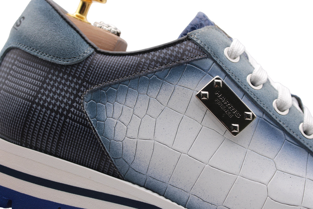 Sneakers in pelle stampata con dettagli in pitone Blu
