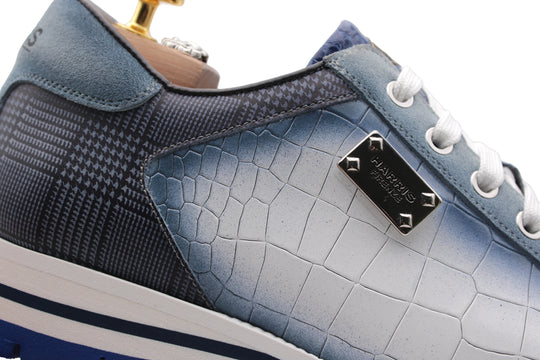 Sneakers in pelle stampata con dettagli in pitone Blu