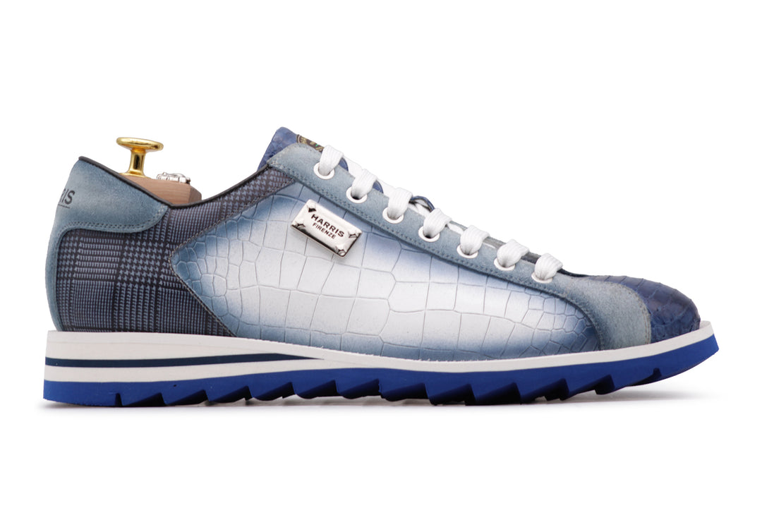 Sneakers in pelle stampata con dettagli in pitone Blu
