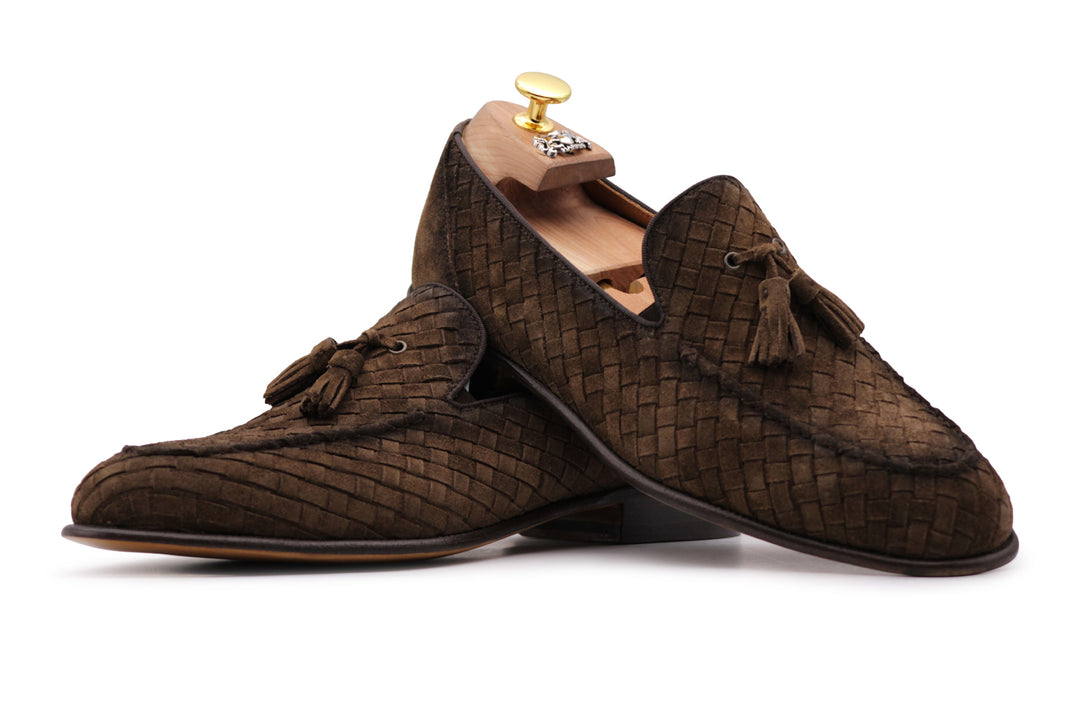 Mocasín de ante tejido