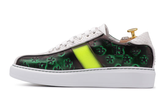 Sneakers in spazzolato monogram e pitone Verde