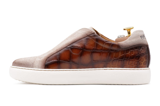 Sneakers slipon effetto coccodrillo Marrone