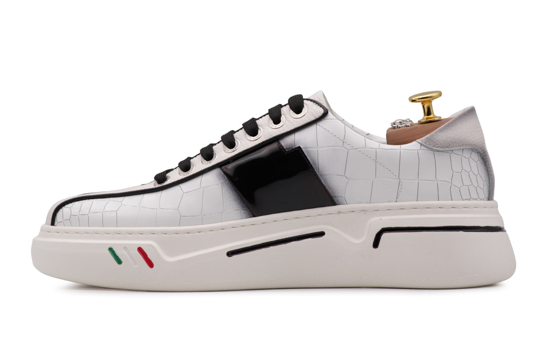 Sneakers in pelle effetto coccodrillo